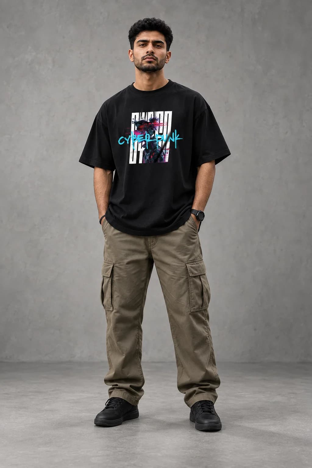 CYBER PUNK OVERSIZED: Front oversized model view