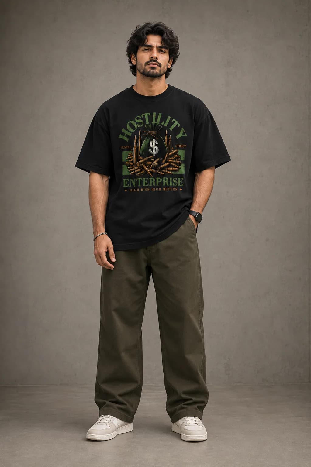 HOSTILITY ENTERPRISE OVERSIZED: Front oversized model view