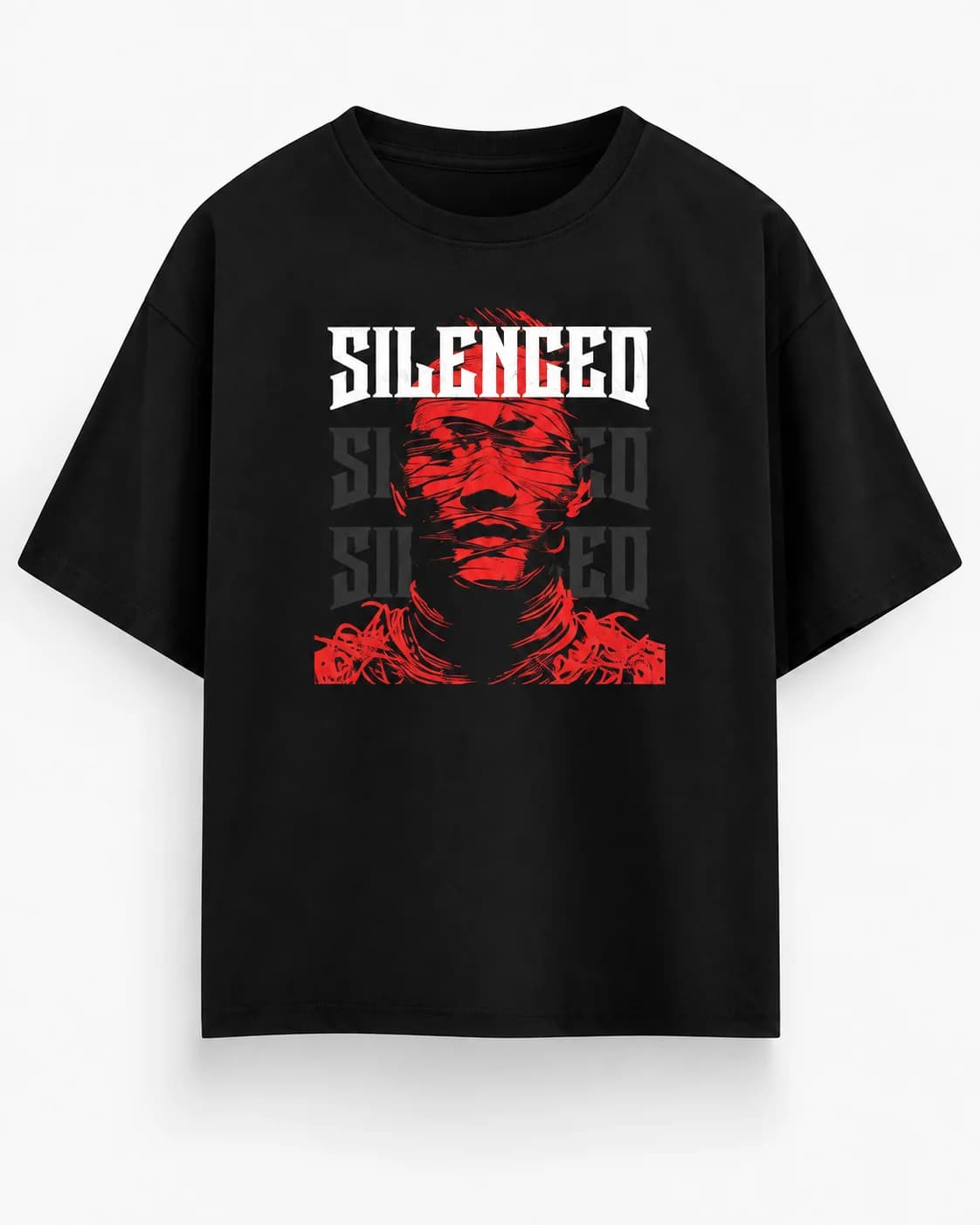 SILENCED OVERSIZED: Front oversized flatlay view